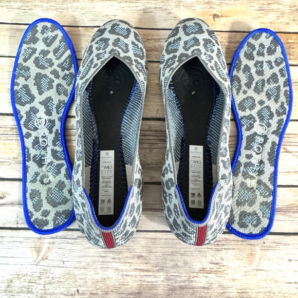 Rothys Womens Gray Blue Leopard Round Toe Flat Casaul Comfort Shoes Size 8.5 - Picture 9 of 10